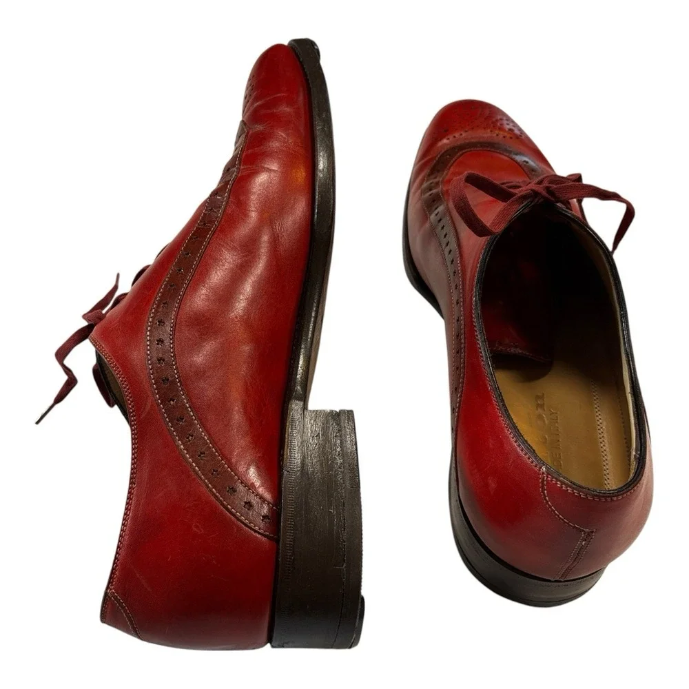 Kiton Mens Red Leather Lace-Up Oxford Dress Shoes Made in Italy Size 10.5